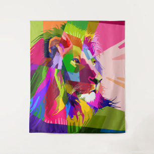 Tapiz Diseño de arte pop prismático colorido de león-625