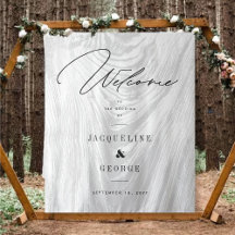 Diseño de bienvenida de Boda de invierno de madera