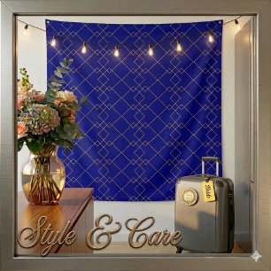 Tapiz Diseño de caja geométrica dorada elegante azul mar