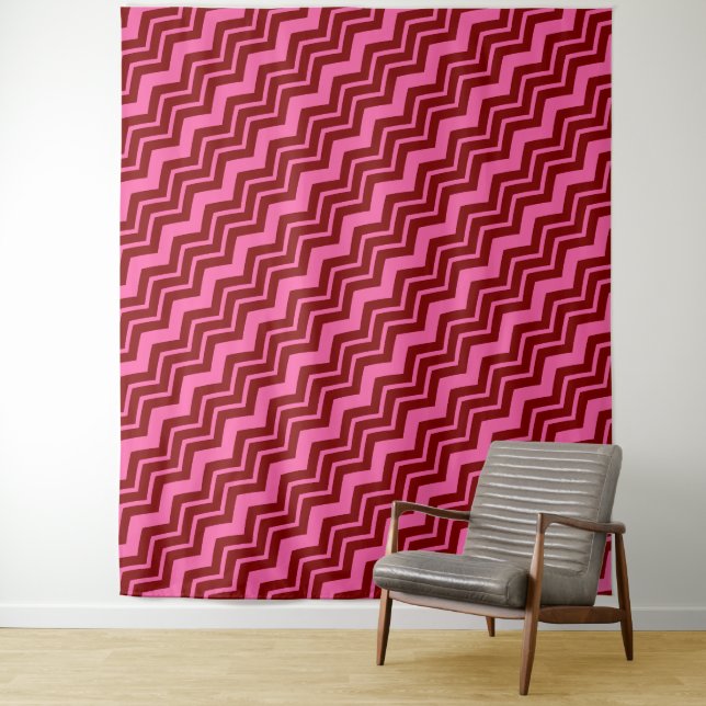 Tapiz Diseño de Chevron Zigzag Rojo Granate Rosa  (In situ)