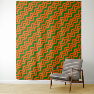 Tapiz Diseño de Chevron Zigzag Verde Naranja