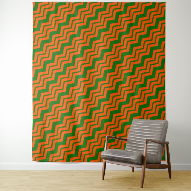 Tapiz Diseño de Chevron Zigzag Verde Naranja (In situ)