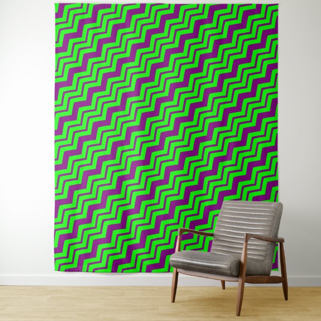 Tapiz Diseño de Chevron Zigzag Verde Púrpura (In situ)