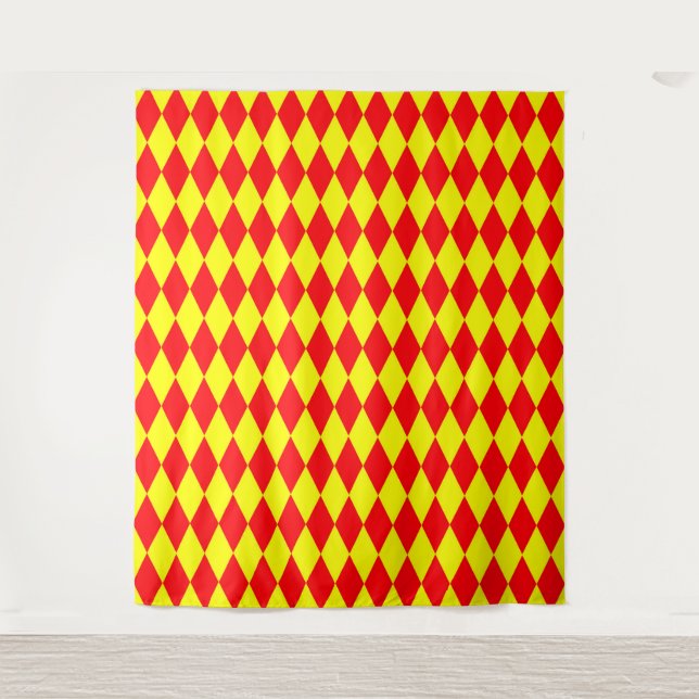 Tapiz Diseño de cuadros arlequín rojo amarillo (Anverso)