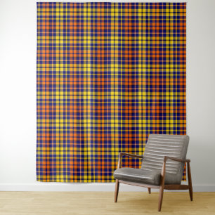 Tapiz Diseño de cuadros escoceses azul amarillo naranja