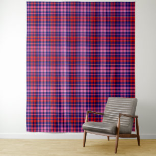 Tapiz Diseño de cuadros escoceses azul marino rojo rosa