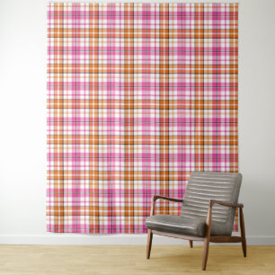 Tapiz Diseño de cuadros escoceses blanco rosa naranja