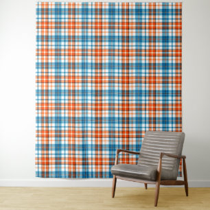 Tapiz Diseño de cuadros escoceses naranja azul blanco