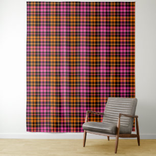 Tapiz Diseño de cuadros escoceses naranja rosa negro