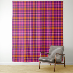 Tapiz Diseño de cuadros escoceses naranja rosa púrpura