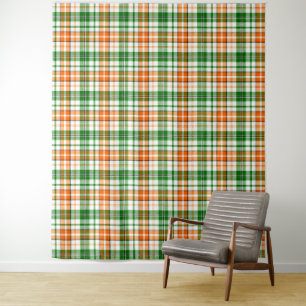 Tapiz Diseño de cuadros escoceses naranja verde blanco