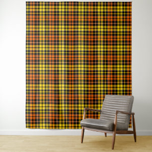 Tapiz Diseño de cuadros escoceses negro amarillo naranja