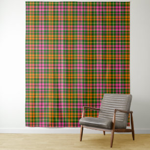 Tapiz Diseño de cuadros escoceses verde rosa naranja