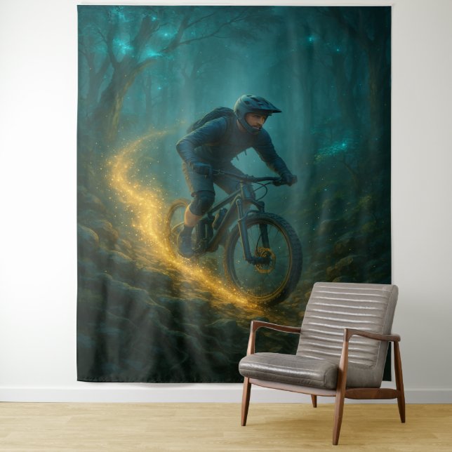 Tapiz Diseño de escena forestal de aventura en bicicleta (In situ)