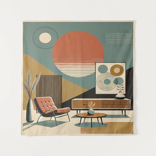 Tapiz Diseño de interiores de mediados de siglo Sala de  (Anverso)