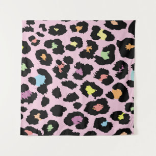 Tapiz diseño de leopardo salvaje exótico colorido a mano