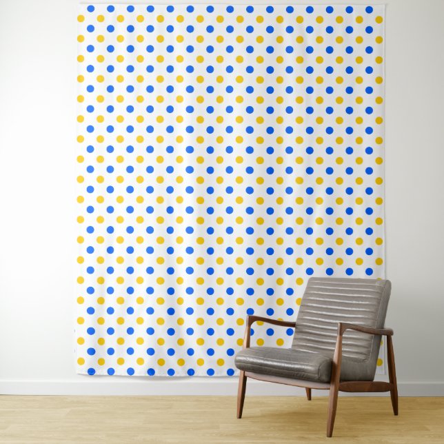 Tapiz Diseño de lunares blancos azul amarillo (In situ)