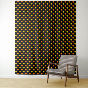 Tapiz Diseño de lunares naranja amarillo sobre negro 
