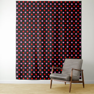 Tapiz Diseño de lunares rojos y rosados sobre negro