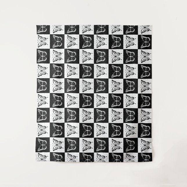 Tapiz Diseño de mariposa negra de cuello blanco (Anverso)