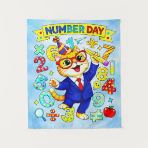 Tapiz Diseño de Matemáticas Gato Inteligente Día del Núm