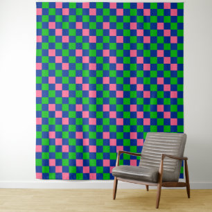 Tapiz Diseño de Patrón Cuadriculado Azul Verde Rosa