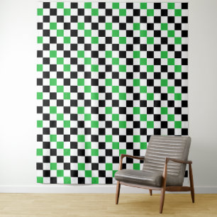 Tapiz Diseño de Patrón Cuadriculado Verde Negro Blanco