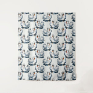 Tapiz Diseño de patrón de aves cisne en blanco 