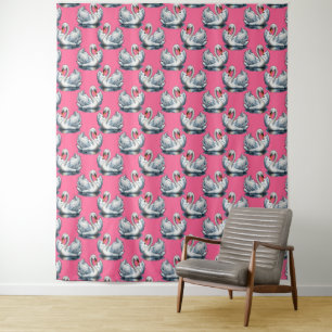 Tapiz Diseño de patrón de aves cisne sobre rosa