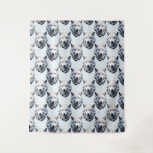 Tapiz Diseño de patrón de cabeza de lobo blanco - Blanco