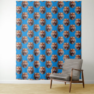 Tapiz Diseño de patrón de cabeza de tigre azul