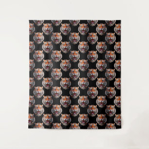 Tapiz Diseño de patrón de cabeza de tigre - Negro