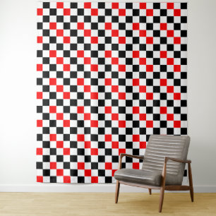 Tapiz Diseño de Patrón de Cuadros Rojos Negros y Blancos