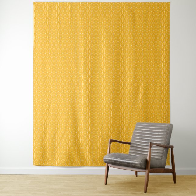 Tapiz Diseño de patrón de cubo hexagonal amarillo vibran (In situ)