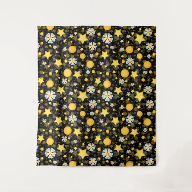 Tapiz Diseño de patrón de flores estrellas sol brilla (Anverso)