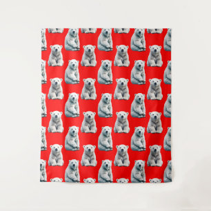 Tapiz Diseño de patrón de oso polar en rojo 