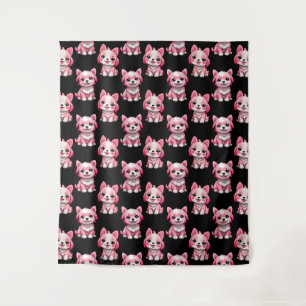 Tapiz Diseño de patrón de perro de cachorro rosa - negro