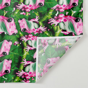 Tapiz Diseño de patrón de rana rosa en hoja verde