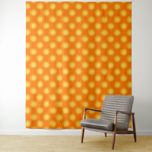 Tapiz Diseño de patrón de sol brillante sobre naranja