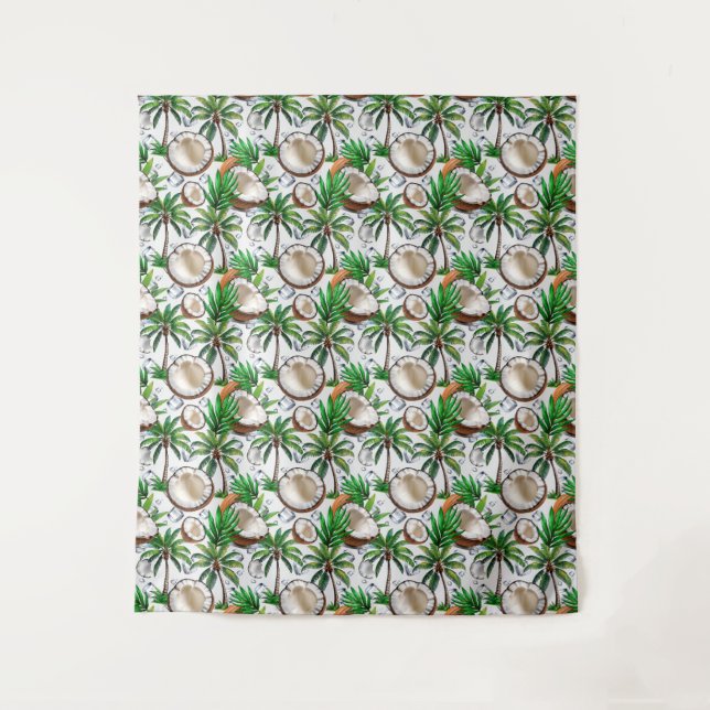 Tapiz Diseño de patrón tropical de palmeras de coco (Anverso)