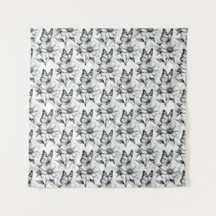 Tapiz Diseño de patrones de flor de mariposa minimalista