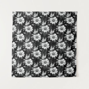 Tapiz Diseño de patrones de flor de mariposa - Negro
