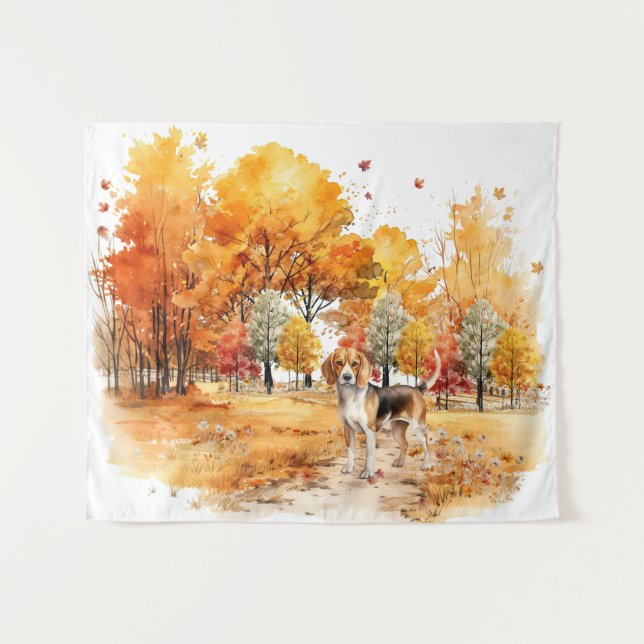 Tapiz Diseño de perro otoñal con acuarela - Beagle (Anverso (horizontal))