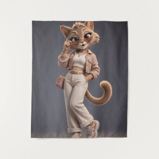 Tapiz Diseño de personaje de gato animado en 3D chic y e