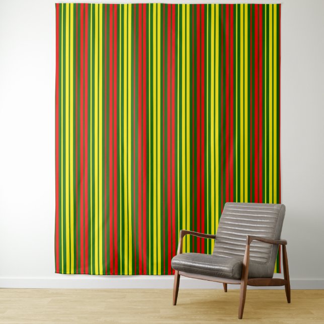 Tapiz Diseño de rayas verticales verde amarillo rojo (In situ)