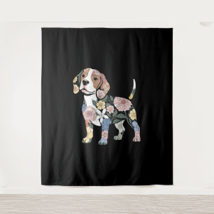 Tapiz Diseño de silueta de beagle floreado