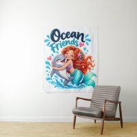 Diseño de sirena linda con amigos delfines en el o