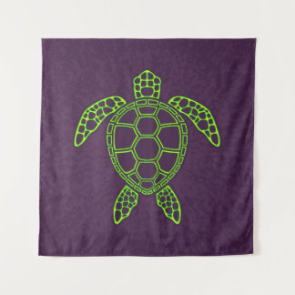 Tapiz Diseño de tortuga verde neón de lava marina