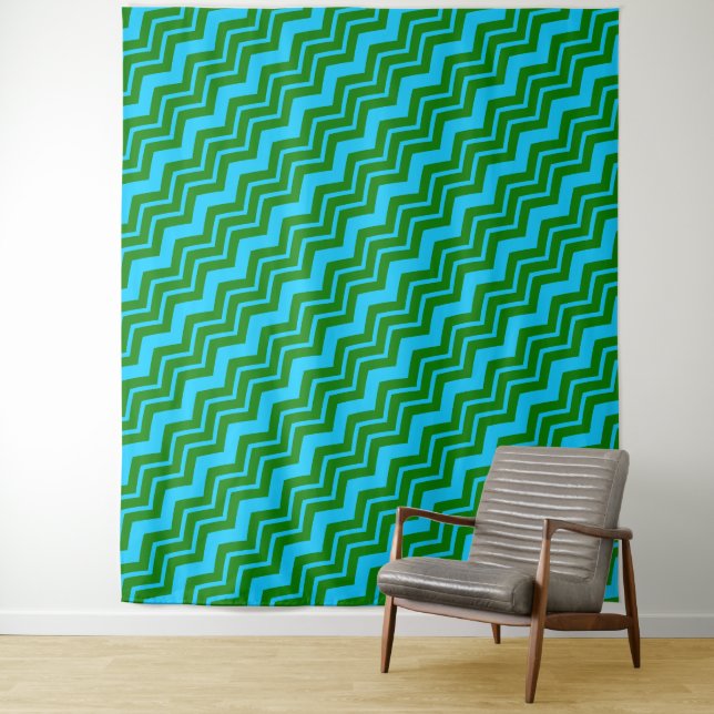 Tapiz Diseño de zigzag Chevron azul verde (In situ)