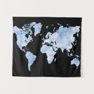 Tapiz Diseño del mapa azul del mundo negro 75